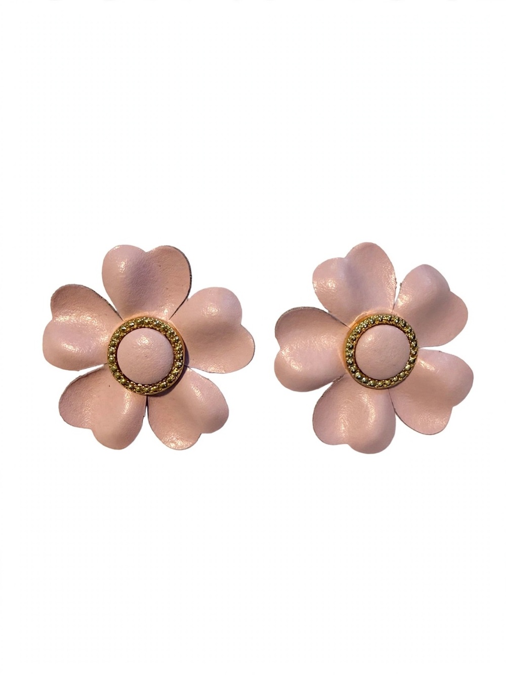 New Pink Leather Flower Stud Earrings S925 Silver Posts For Women E098
